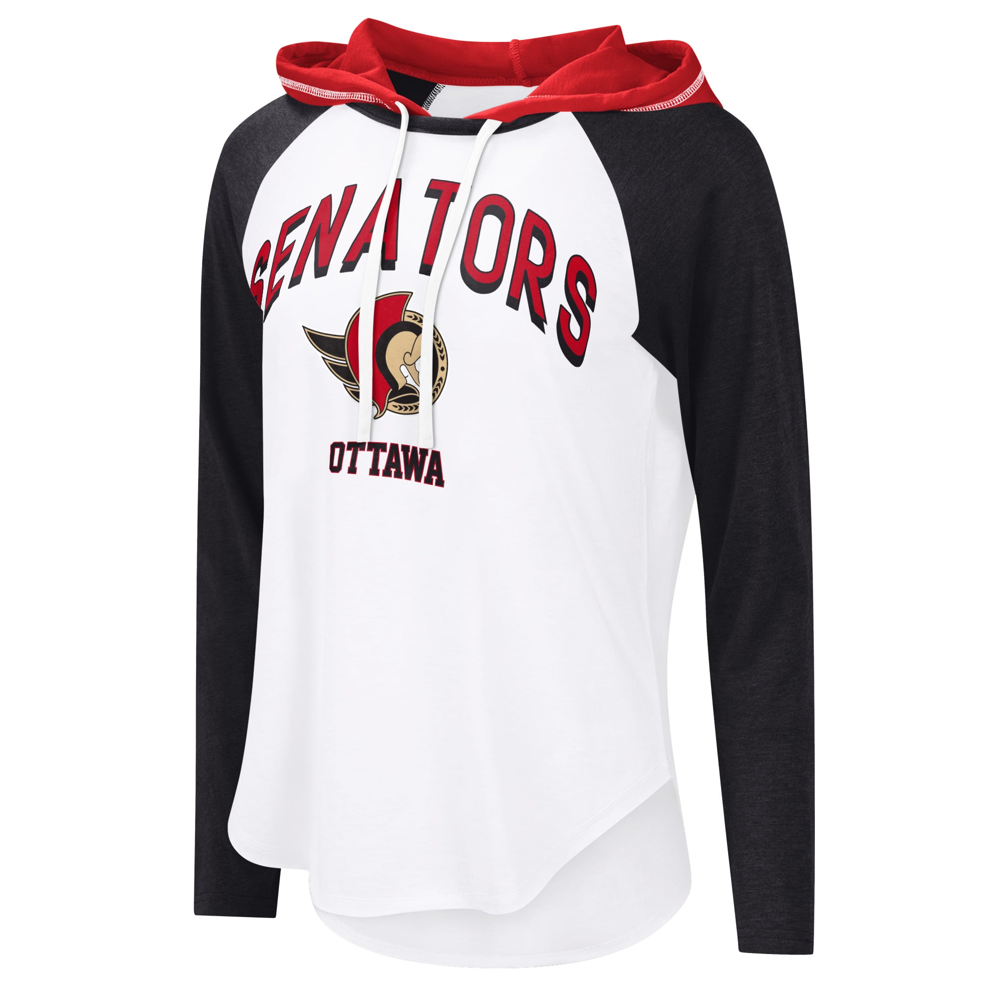 Women's G-III 4Her by Carl Banks White Ottawa Senators VIP Raglan Long Sleeve Hoodie T-Shirt
